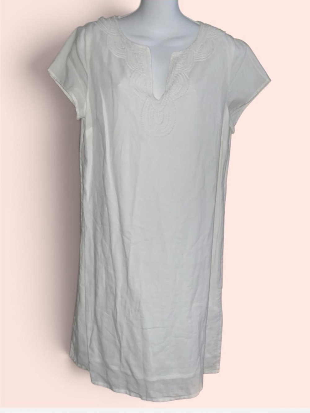 Vineyard Vines Linen Cotton White Beaded Split Neck Beach Coverup Dress Size 8